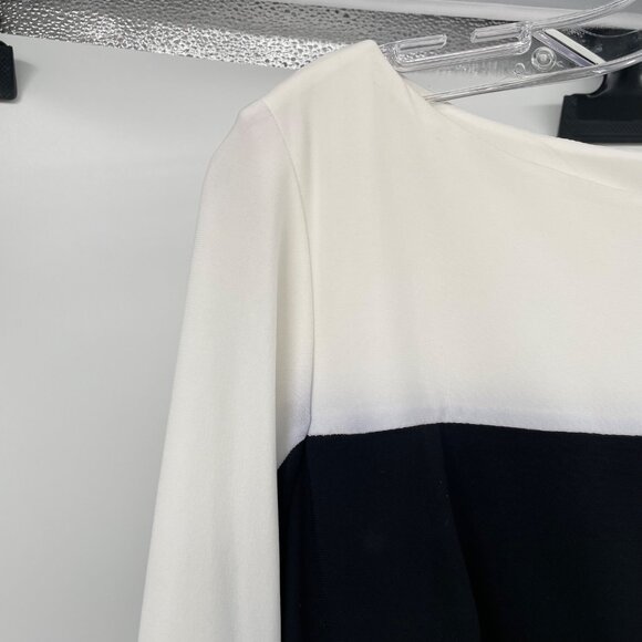 Chaps Womens Ruched Sheath Dress Long Sleeve Black/Ivory Colorblock Size M New - Picture 5 of 8